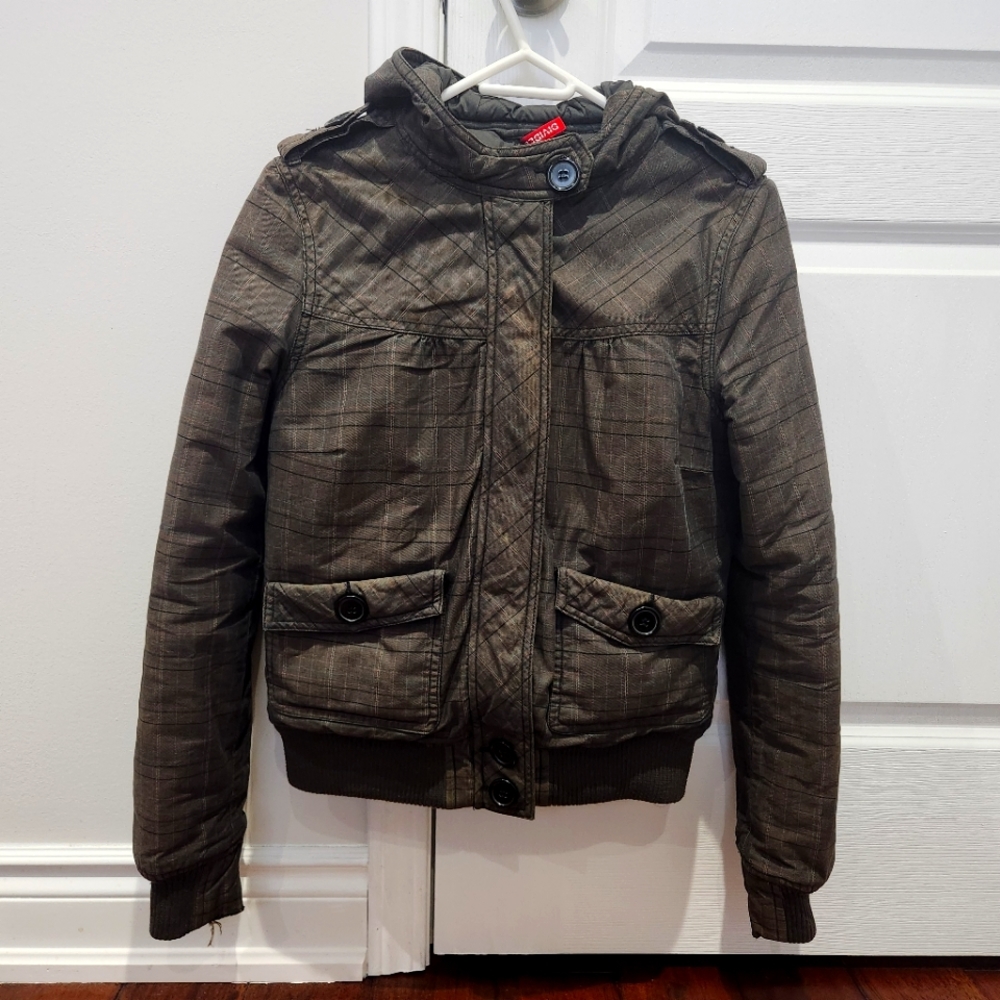 Olive-grey-brown bomber coat